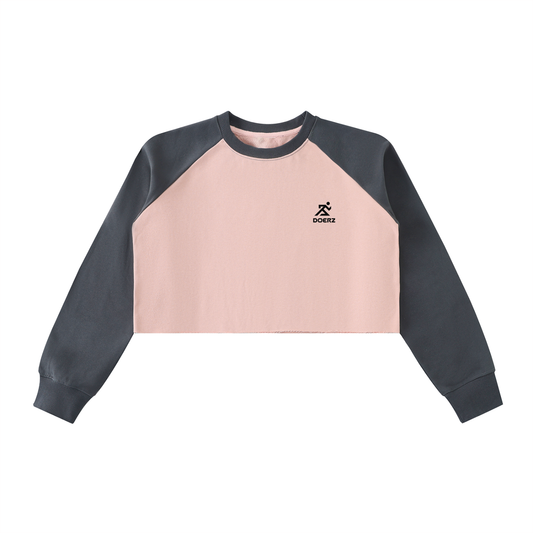 Raw-Hem Color-Block Raglan Crop Sweatshirt