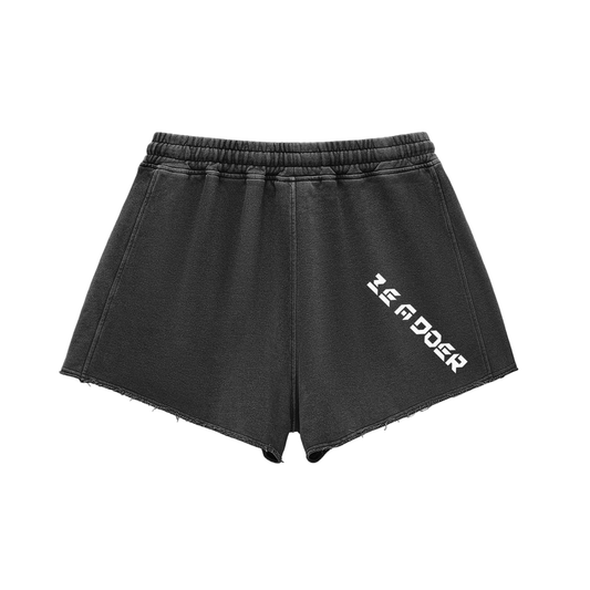 Women Snow Washed Raw Edge Drawstring Shorts