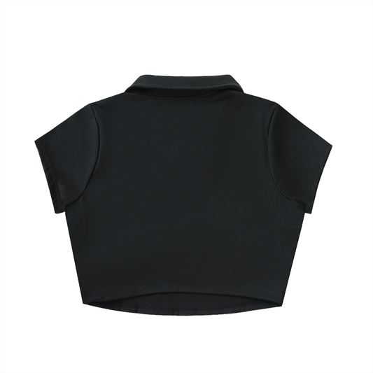 V-Neck Lapel Crop Top