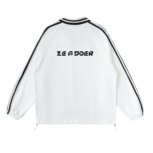 Contrast Striped Lapel Collar Sweatshirt