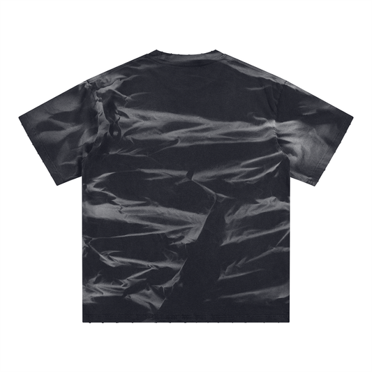 Irregular Stripe Frayed Monkey Washed T-Shirt - 250 GSM