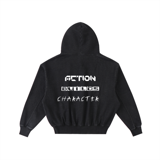 Frayed Enzyme Washed Fleece Hoodie