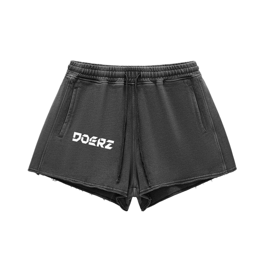 Women Snow Washed Raw Edge Drawstring Shorts