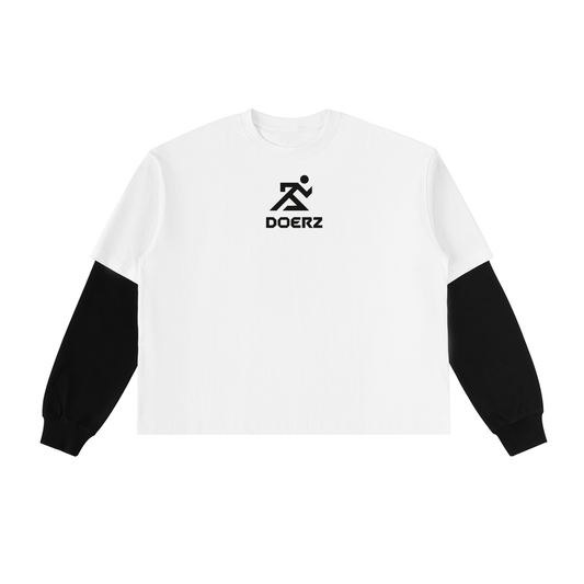 Layered Contrast Sleeve Cotton T-Shirt.