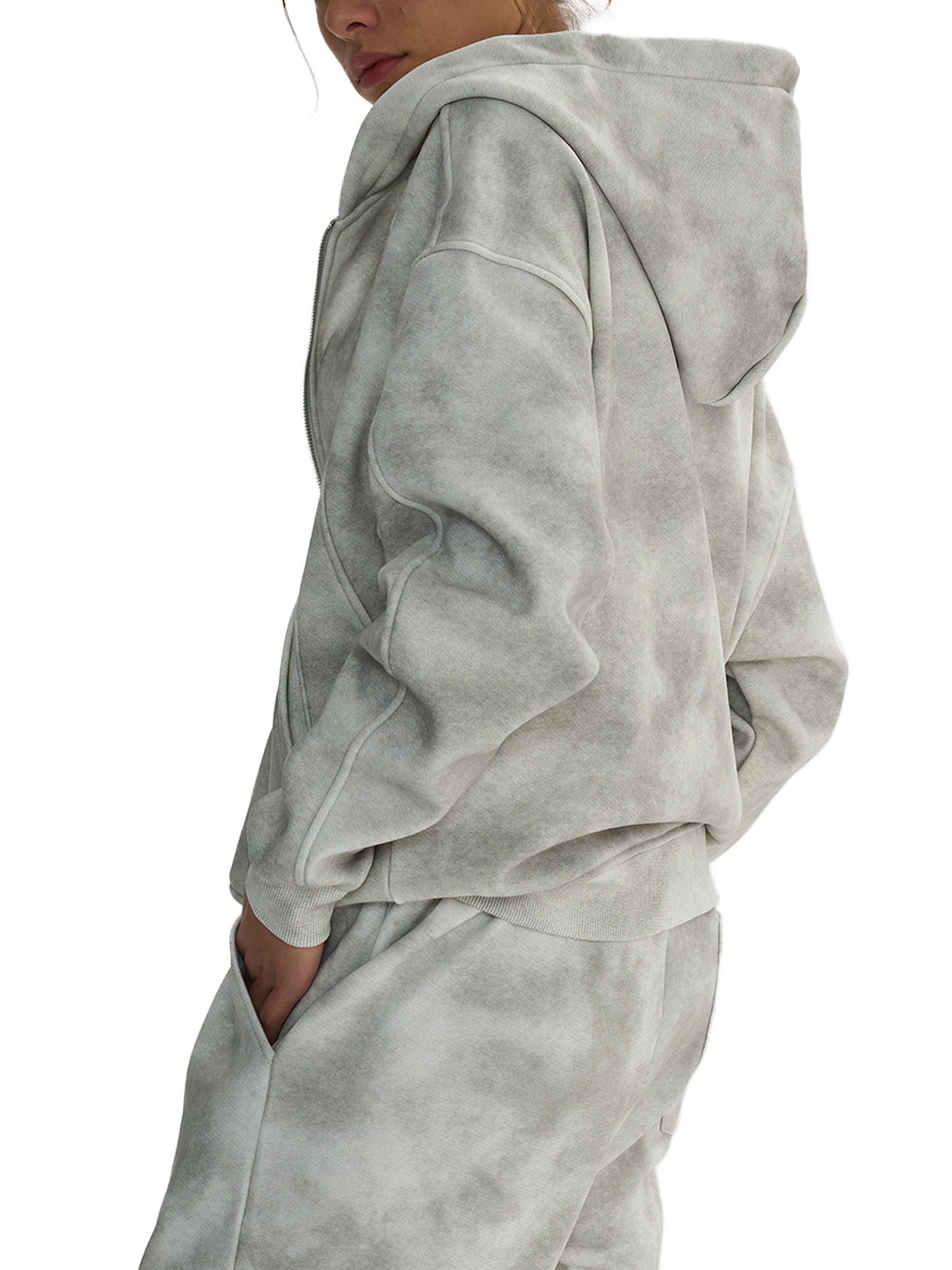 Dirty Washed Zip-Up Fleece Hoodie